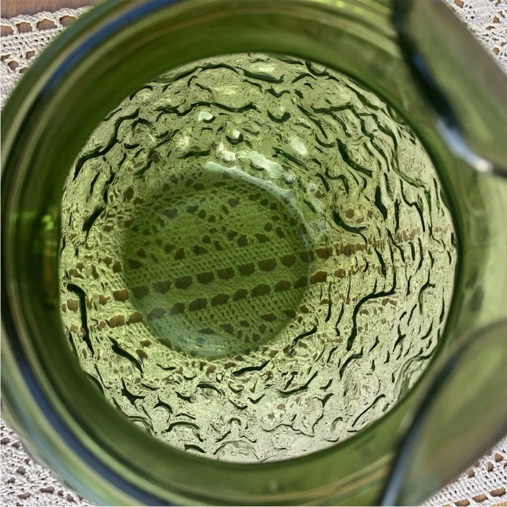 Vtg 1970s Anchor Hocking Lido Milano Avocado Green Ball Pitcher
